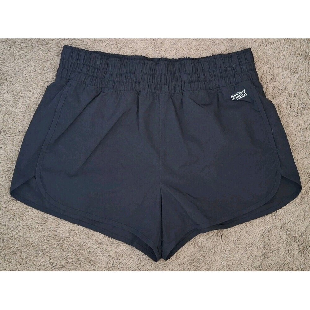 VS PINK Lined Running Shorts Size Large Black Wide Waist Activewear